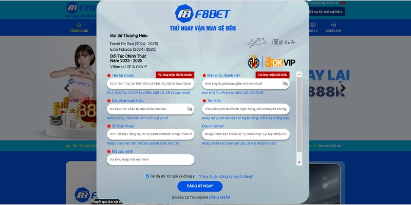 Hướng dẫn chi tiết các bước đăng ký tài khoản cược tại F8bet